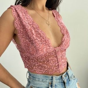 Free People Pink Lace Crop Top